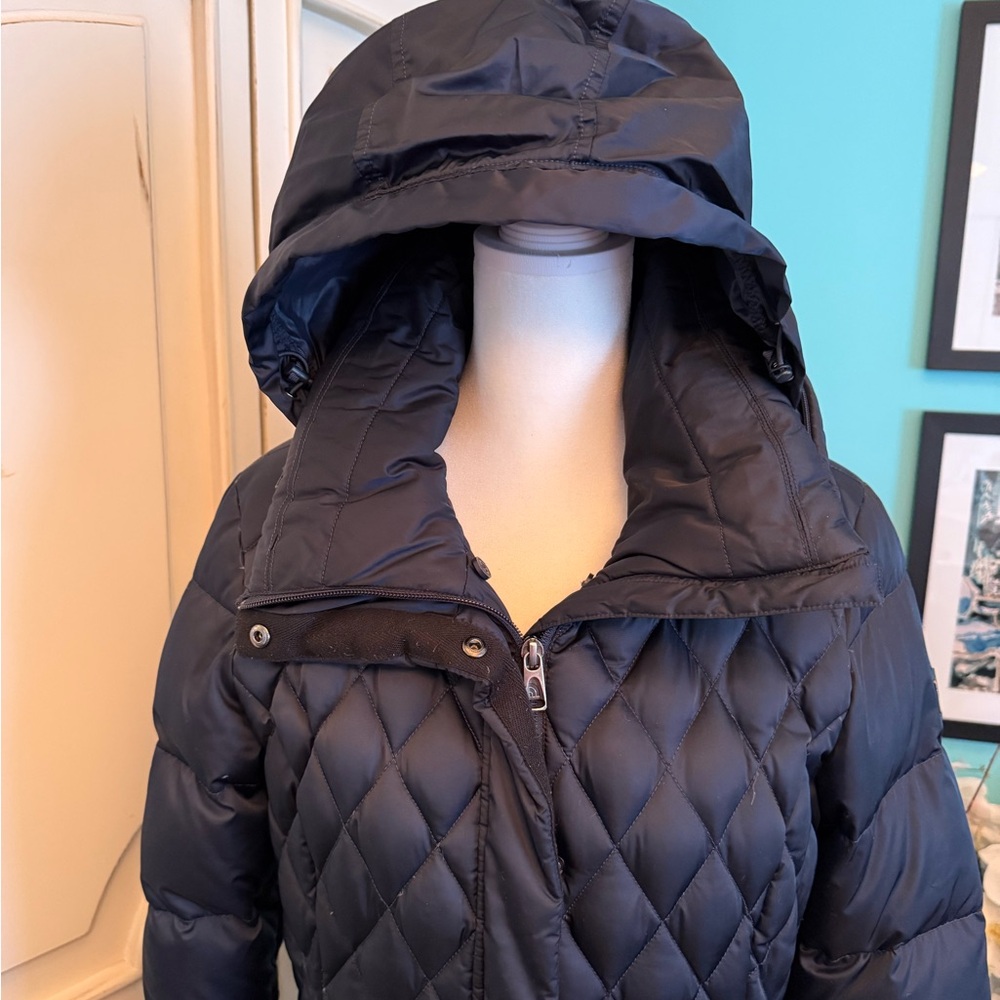 Women’s The NORTHFACE 3/4 length Navy zip jacket hood in collar Sz M - Picture 8 of 16